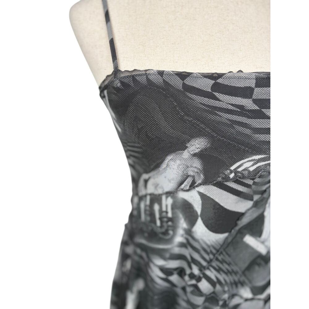 Urban Outfitters Black Mesh Mini Dress Abstract Print Layered XS - Picture 4 of 5